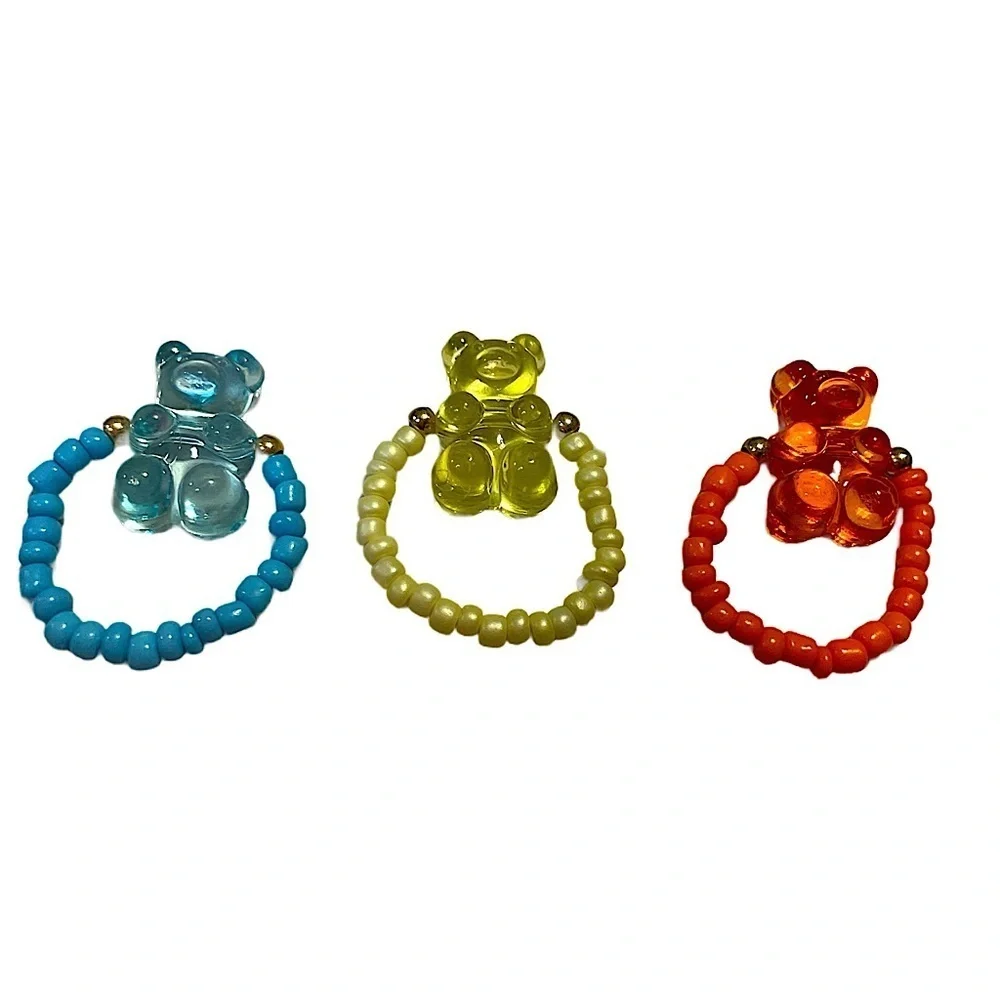 Colorful Bear Bead rings Set3 gummy bears yellow orange blue